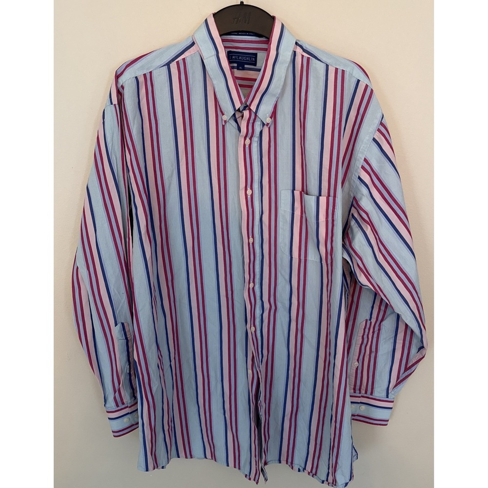 J McLaughlin Superfine 100's 2-Ply Cotton Striped Pattern Sport‎ Shirt Mens XL